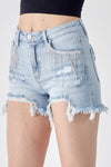 RISEN Frayed Hem Denim Shorts with Fringe Detail Pockets - DAVERRI FASHIONS