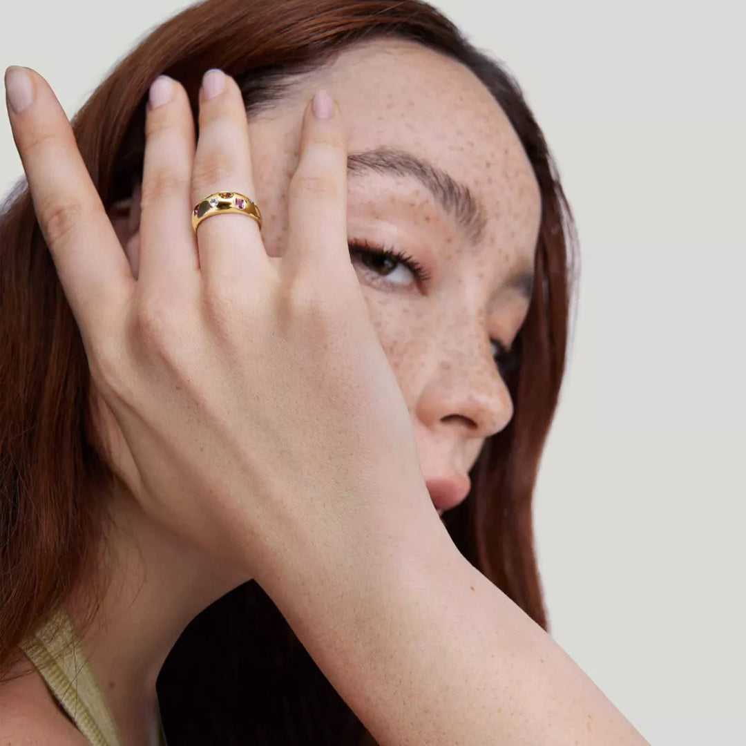 18K Gold-Plated Colorful Zircon Ring | Rings Daverri Fashions