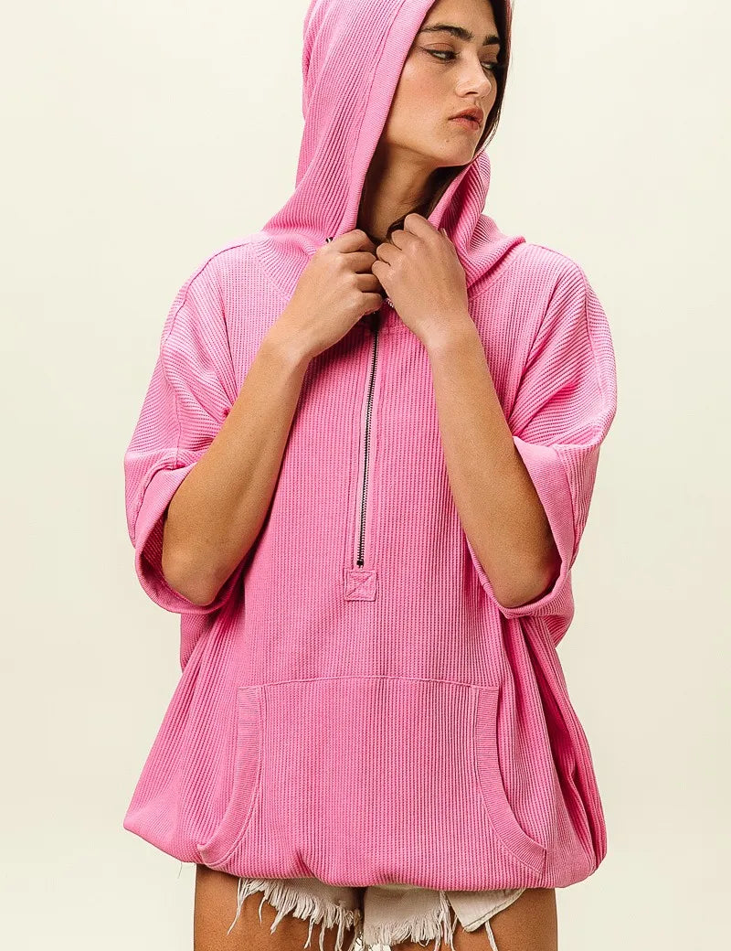 BiBi Vintage Washed Waffle Thermal Hoodie | Hoodies Daverri Fashions