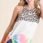 BiBi Leopard and Tie Dye Block Halter Neck Top
