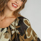 Umgee Full Size Print Round Neck Puff Sleeve Top Plus Size Tops