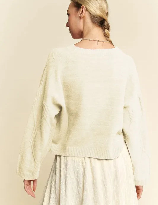 Davi & Dani Diamond Cable Pattern Drop Shoulder Sweater | Sweaters Daverri Fashions