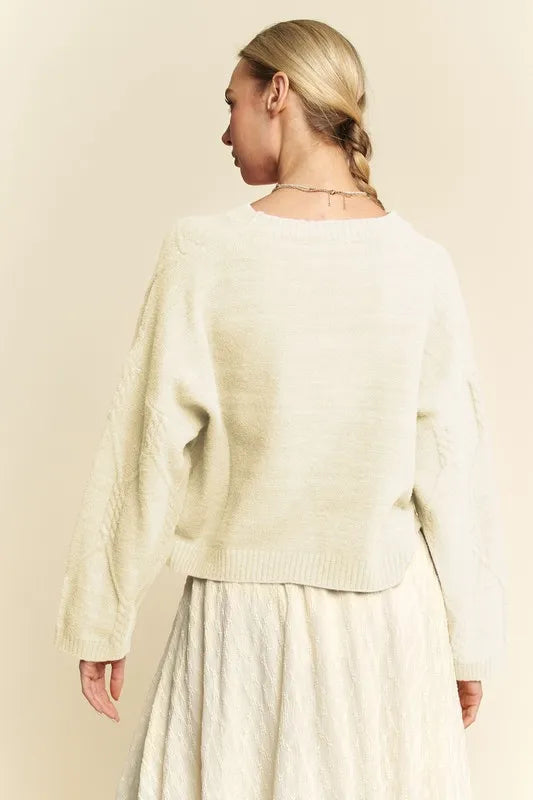 Davi & Dani Diamond Cable Pattern Drop Shoulder Sweater | Sweaters Daverri Fashions