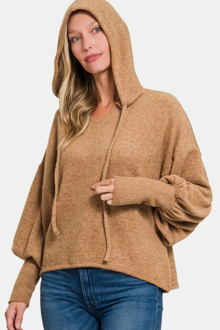 Brushed Hacci Drop Shoulder Cropped Hoodie Tops