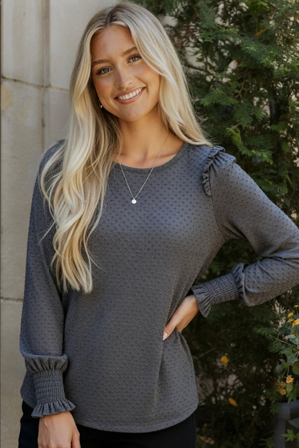 Smoky Sweetheart Ruffled Blouse | Daverri Fashions