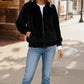 Black Cat Zip Up Faux Fur Coat - DAVERRI FASHIONS