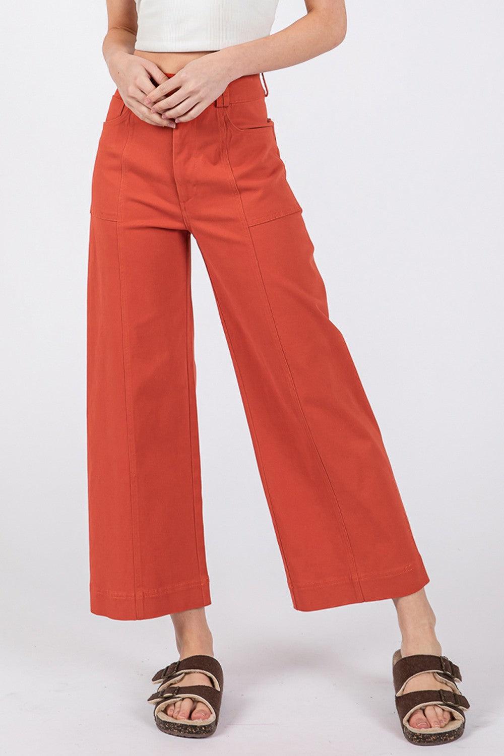SAGE + FIG Wide Leg Cropped Pants Cinnamon S Pants