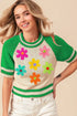 BiBi Crochet Flower Patches Striped Rib Band Sweater - DAVERRI FASHIONS