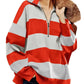 Striped Half-Zip Oversized Sweatshirt - DAVERRI FASHIONS