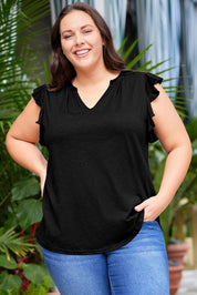 Plus Size Flutter Sleeve Notched Blouse | Blouses Daverri Fashions