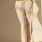Soft printed drawstring straight pants with pastel tie-dye starfish pattern
