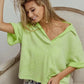 BiBi Mineral Washed Thermal Top in vibrant lime green off-shoulder knit