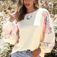 Printed Round Neck Balloon Sleeve Sweatshirt - DAVERRI FASHIONS