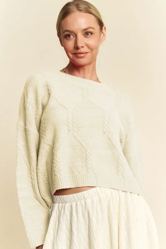 Davi & Dani Diamond Cable Pattern Drop Shoulder Sweater | Sweaters Daverri Fashions