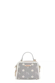 WHITE One Size Vegan Geometric Pattern Structured Handbag | Handbags Daverri Fashions