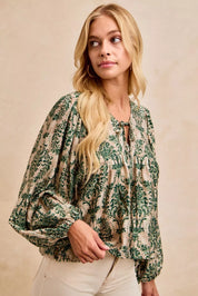 BiBi Printed Woven Front Tied Blouse with Baloon Sleeve | Blouses Daverri Fashions