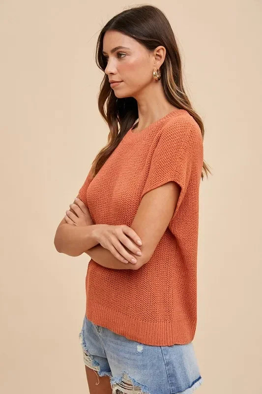 Terracotta Annie Wear short-sleeve knit top with denim shorts