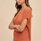 Annie Wear Round Neck Short Sleeve Sweater Terracota - DAVERRI FASHIONS
