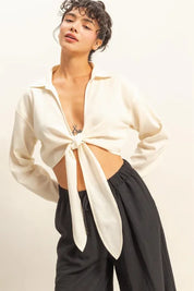 HYFVE Washed Tie Front Crop Top | Tops Daverri Fashions