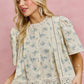 SO ME floral print lace trim flutter sleeve blouse in cream with blue flowers
