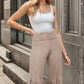 Heimish Full Size Ruffled High Waist Wide Leg Pants Plus Size Oatmeal Pants
