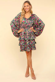 Haptics V-Neck Satin Floral Layered Dress | Mini Dresses Daverri Fashions