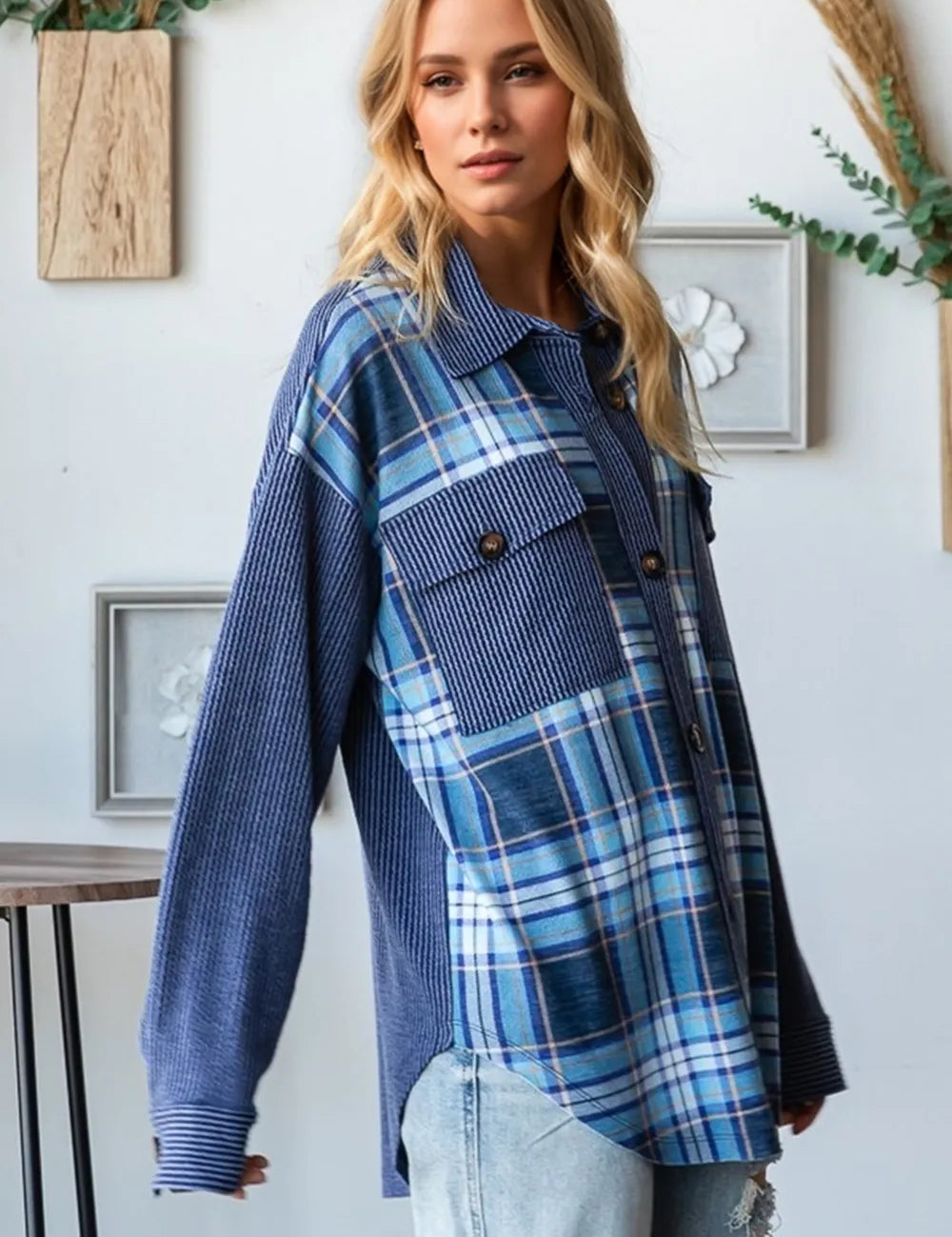 Oh Plaid Button Up Long Sleeve Shacket with Breast Pockets | Shackets Daverri Fashions