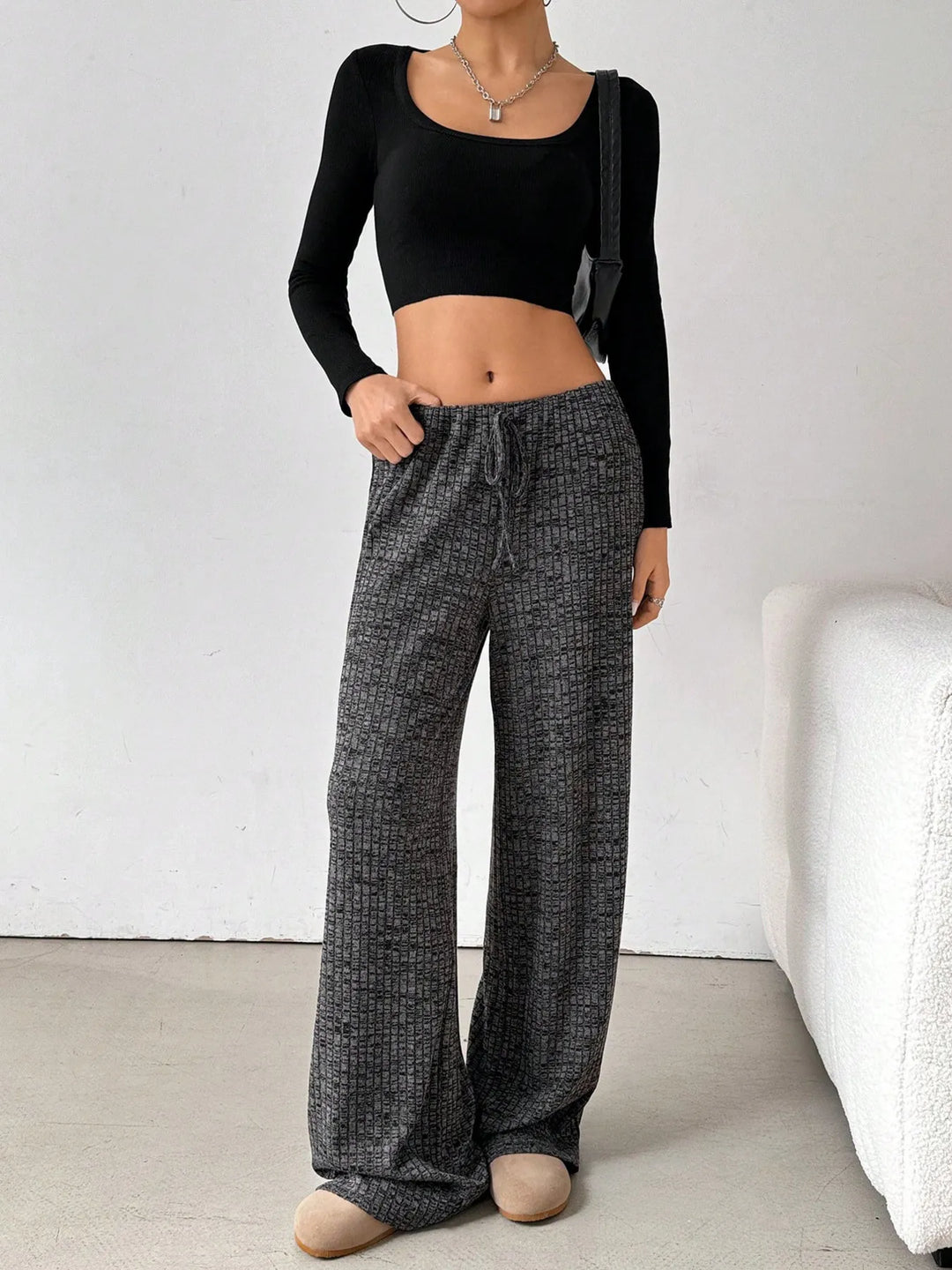 Striped Wide Leg Drawstring Pants | Loungewear Pants Daverri Fashions
