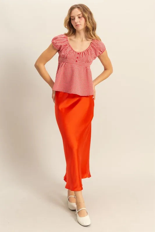 HYFVE Gingham Scoop Neck Cap Sleeve Blouse