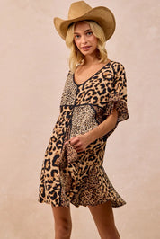 BiBi Leopard Prints Mix and Match Short Sleeves Dress | Mini Dresses Daverri Fashions