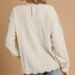 Umgee Linen Scallop Hem Long Sleeve Blouse - DAVERRI FASHIONS
