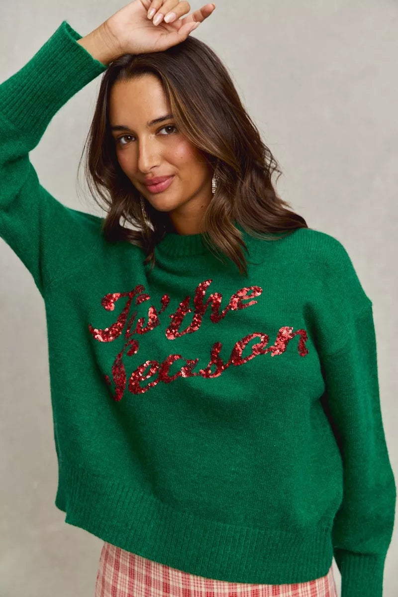 SO ME Sequins Lettering Christmas Holiday Sweater | Sweaters Daverri Fashions