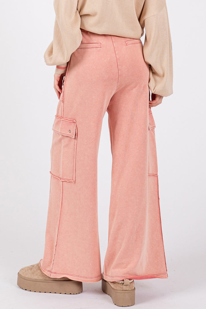 SAGE + FIG Knit Terry Mineral Wash Wide Leg Pants Pants