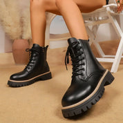 Lace Up Leather Combat Boots with Chunky Sole | Boots Daverri Fashions