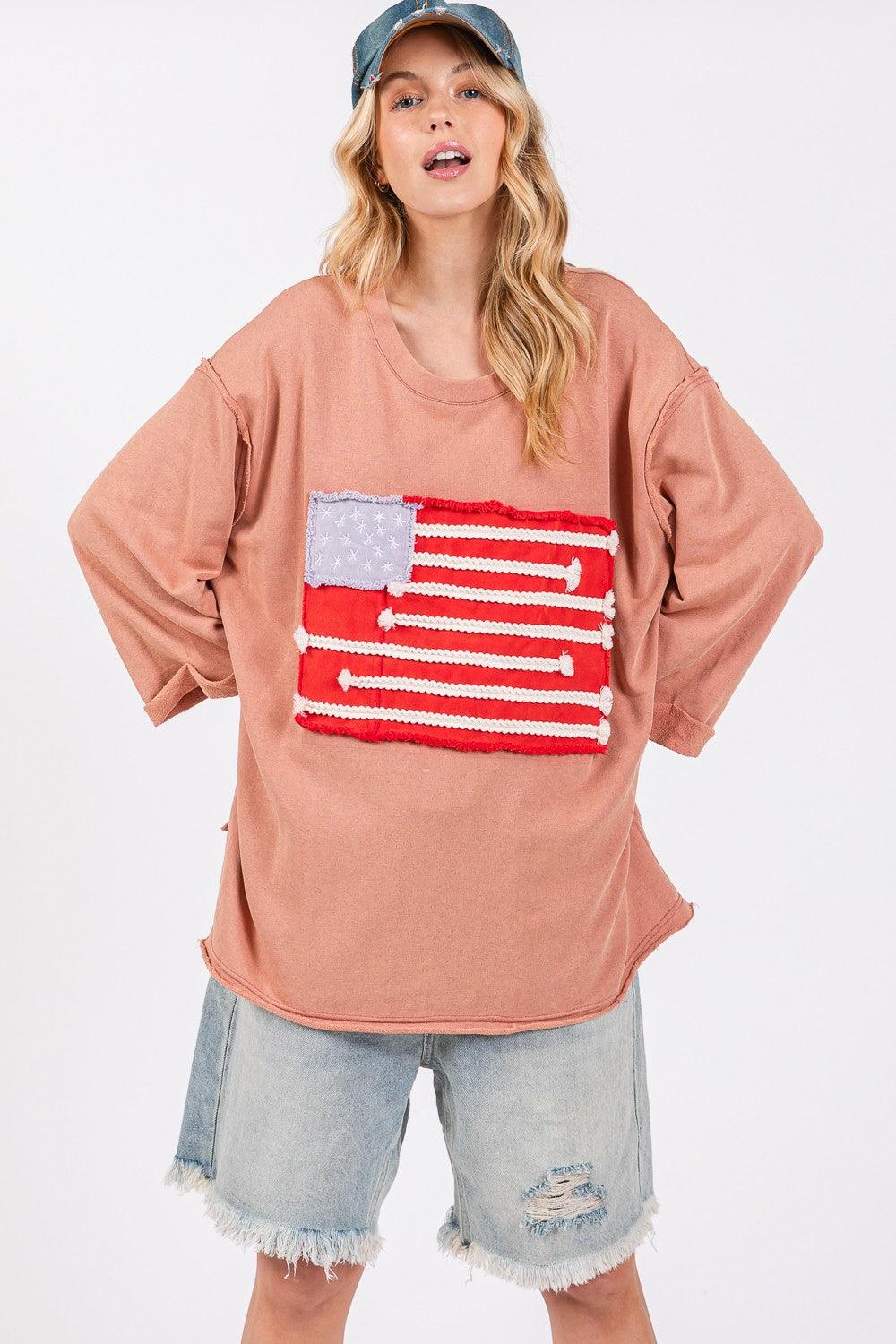 SAGE + FIG American Flag Patch Drop Shoulder T-Shirt T-Shirts