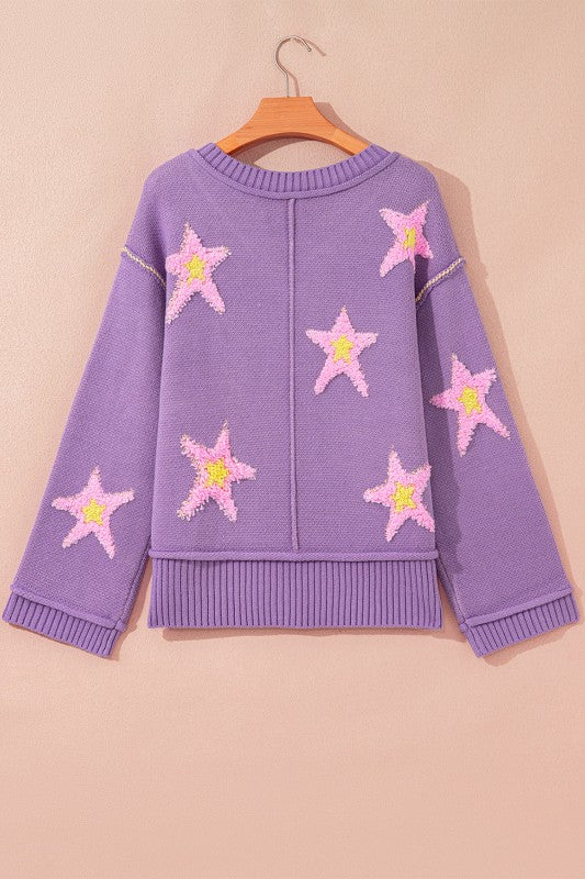 Aubrey Brushed Star Oversize Sweater | Daverri Fashions