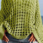 Lime green crochet long sleeve knit cover up with v-neck and bell sleeves