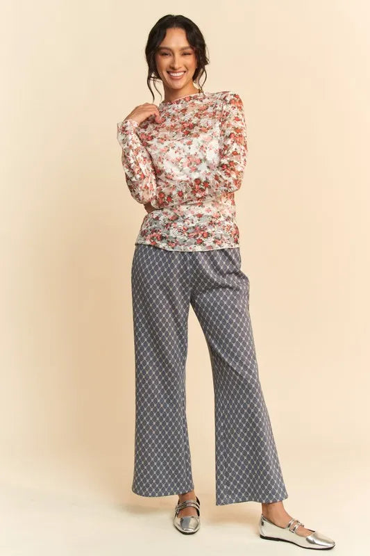 Davi & Dani Floral Print Mesh Long Sleeve Layering Top