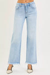 Light-wash Risen tummy control mid-rise straight fray hem jeans