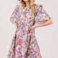 SAGE + FIG Floral Ruffle Short Sleeve Dress - DAVERRI FASHIONS