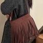 Suede Fringe Shoulder Bag - DAVERRI FASHIONS