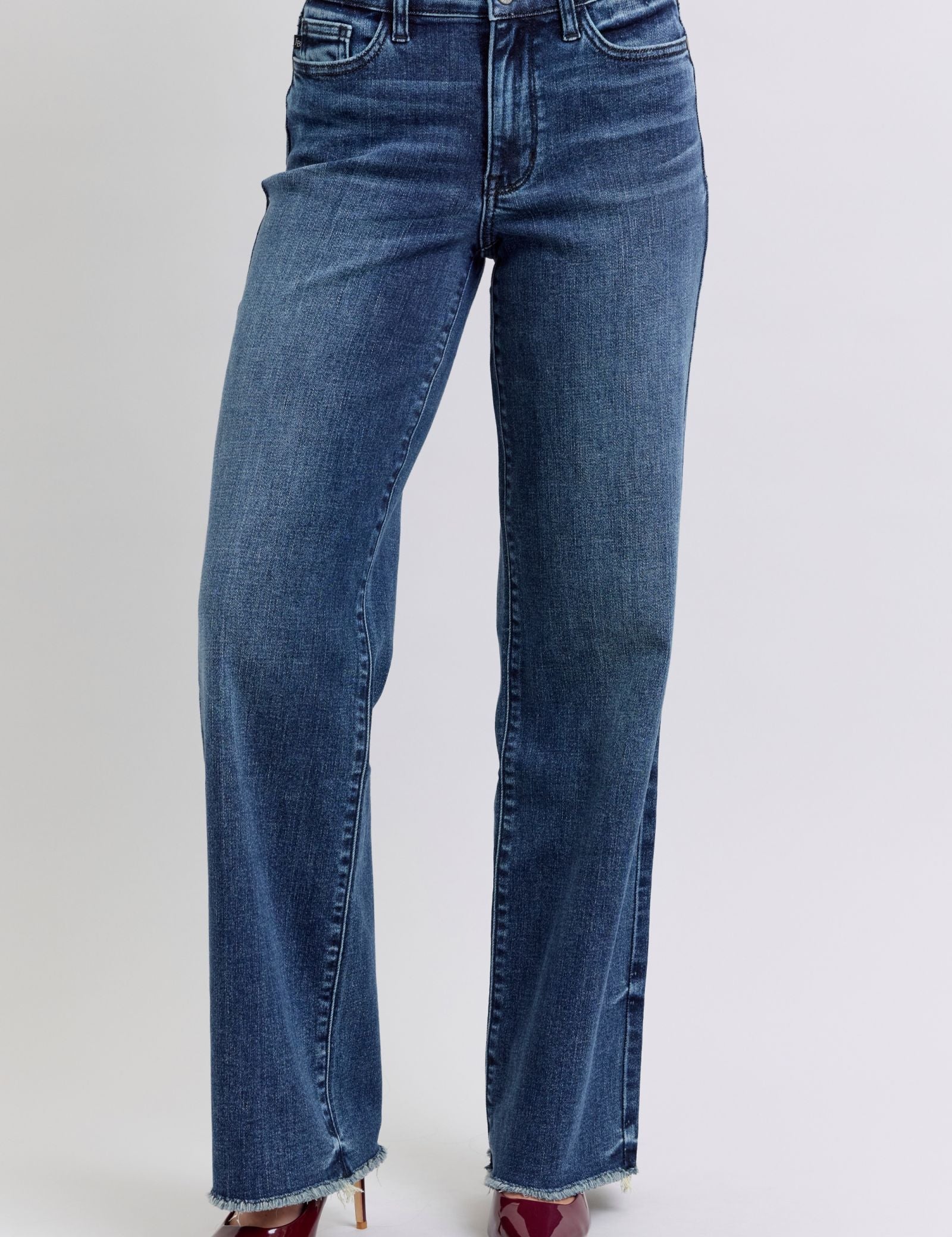 Judy Blue Full Size Raw Hem Mid Rise Jeans | Daverri Fashions