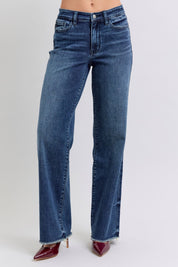 Judy Blue Full Size Raw Hem Mid Rise Jeans | Daverri Fashions