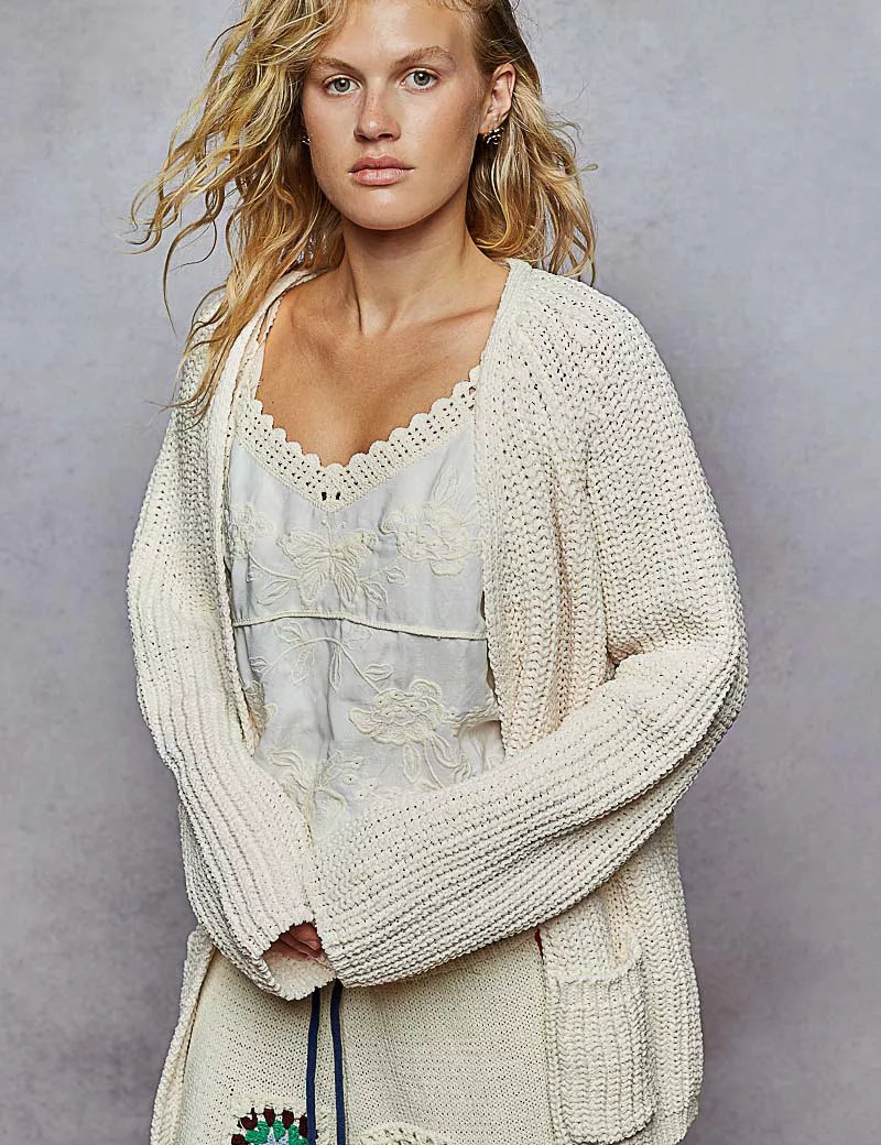POL Open Front Knit Cardigan with Front Pocket | Cardigans Daverri Fashions