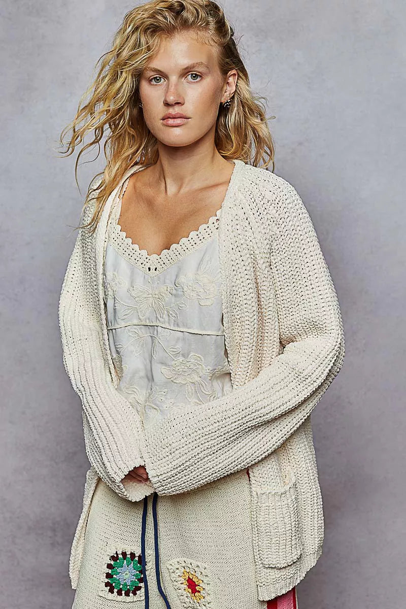 POL Open Front Knit Cardigan with Front Pocket | Cardigans Daverri Fashions