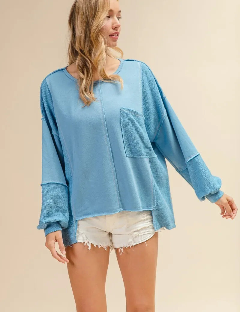 BiBi Oversized Pocket Front Sweatshirt - DAVERRI FASHIONS