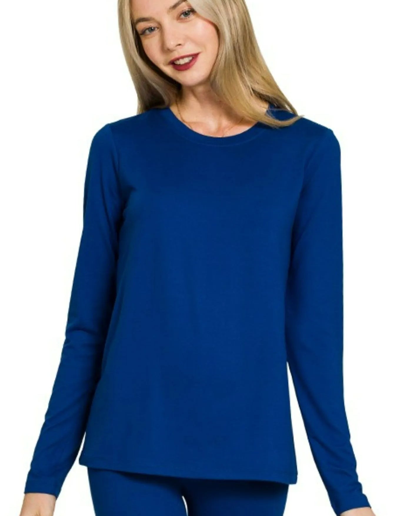 LT NAVY Zenana Microfiber Round Neck Top and Leggings Set | Daverri Fashions