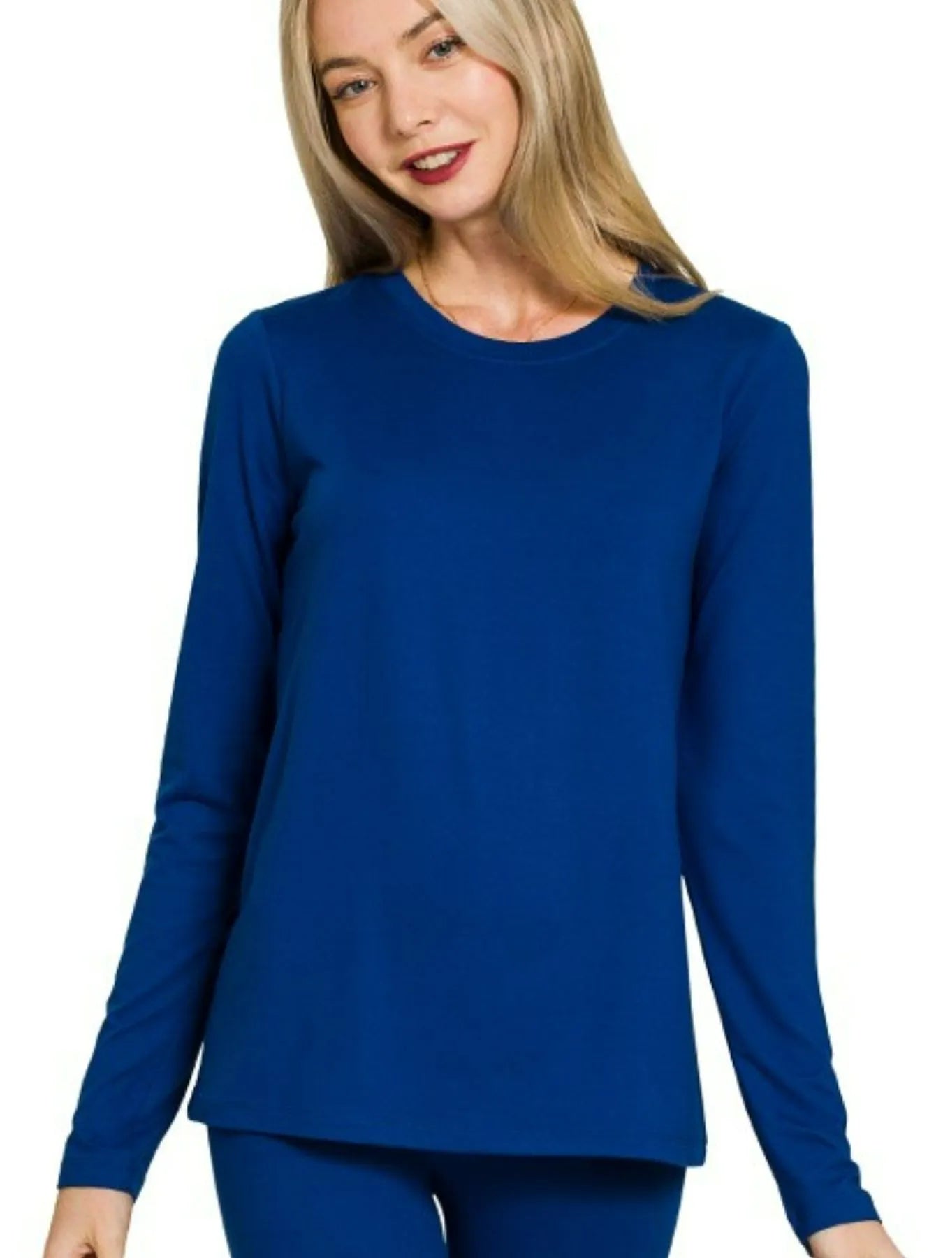 LT NAVY Zenana Microfiber Round Neck Top and Leggings Set | Daverri Fashions