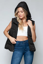 Snobbish Snap and Zip Closure Hooded Vest | Vest Jackets Daverri Fashions
