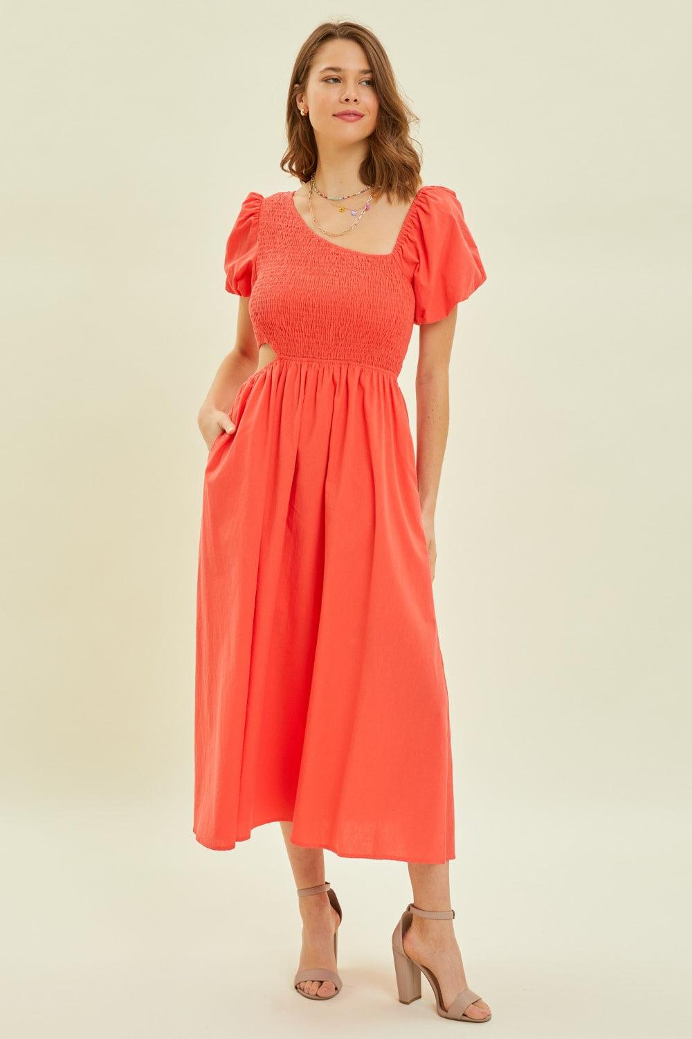 HEYSON Smocked Cutout Midi Dress Midi Dresses